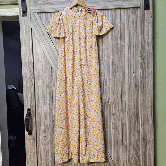 Pinup Dresses Vintage 50s 60s Colorful Chiffon Foral Dead-Stock Fabric Dress - Picture 10 of 12